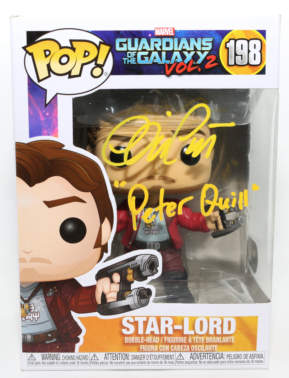 Chris Pratt as Star-Lord in Guardians of the Galaxy Vol. 2 (SWAU) Signed Funko POP! #198 with Character Name