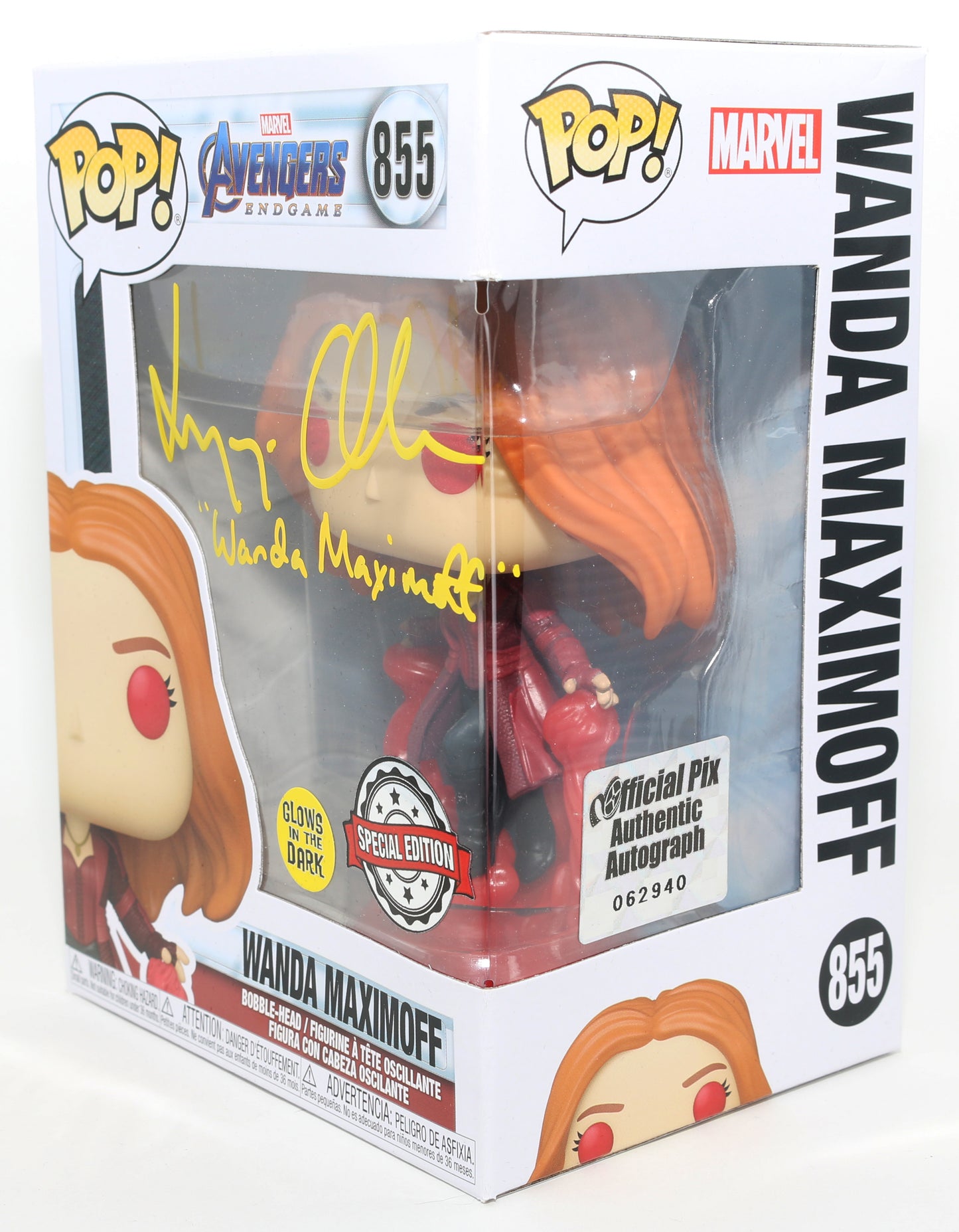 
                  
                    Elizabeth Olsen as Wanda Maximoff in Avengers: Endgame GITD Special Edition (Official Pix) Signed Funko POP! #85 with Character Name
                  
                