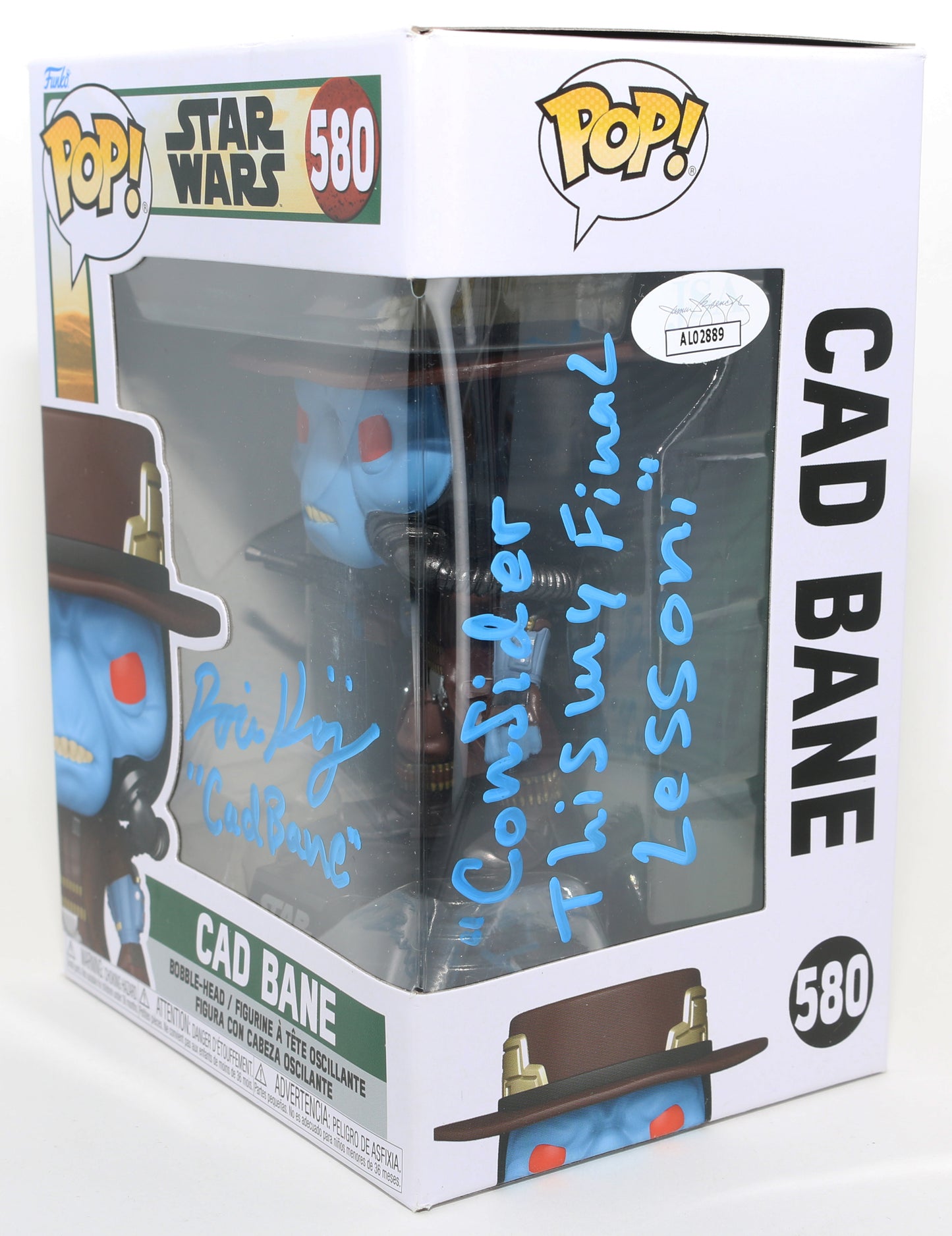 
                  
                    Dorian Kingi as Cad Bane in Star Wars: The Book of Boba Fett (JSA) Signed Funko POP! #580 with Character Name & Quote
                  
                