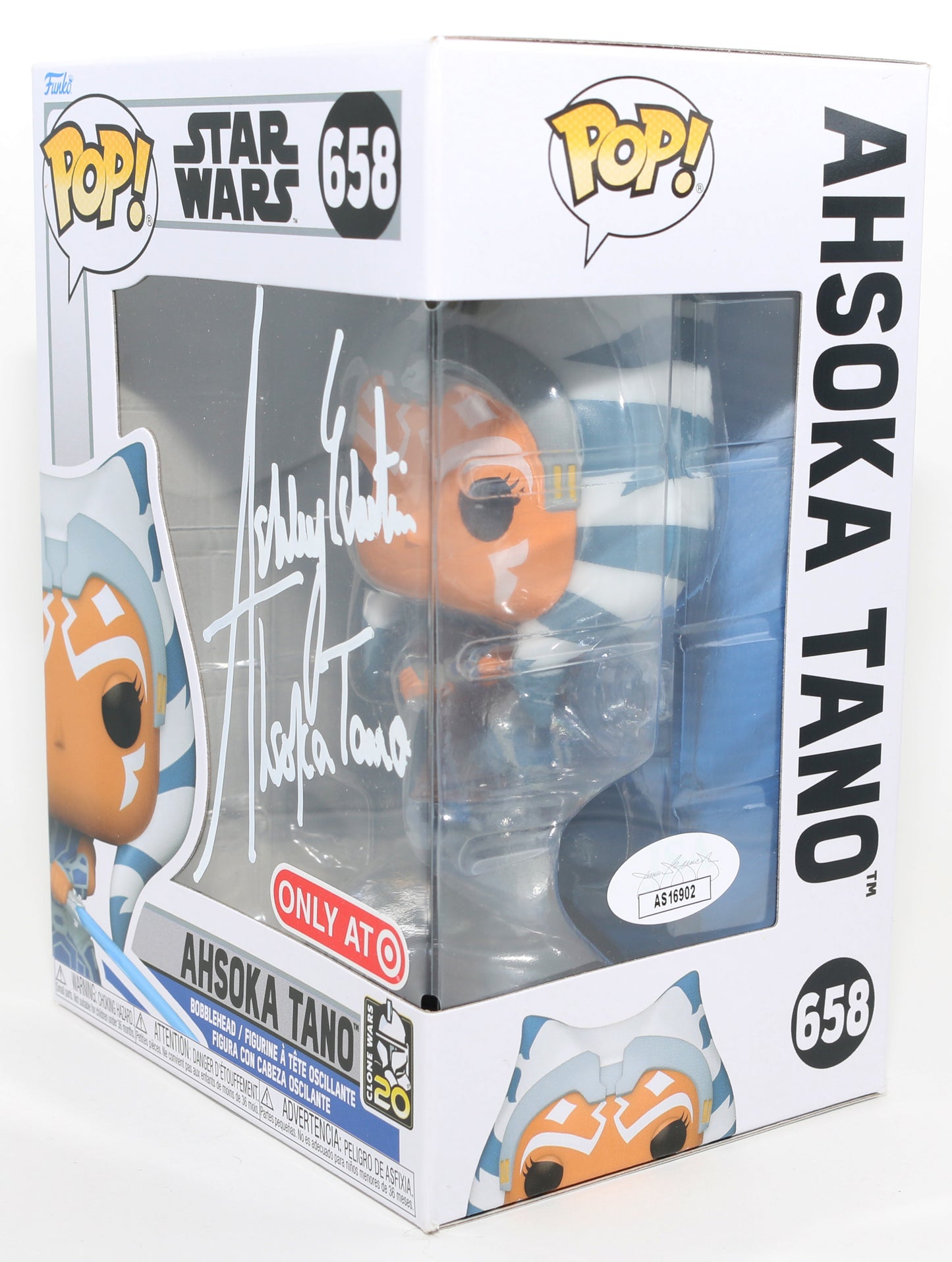 
                  
                    Ashley Eckstein as Ahsoka Tano in Star Wars: The Clone Wars Target Exclusive (JSA) Signed Funko POP! #658 with Character Name
                  
                