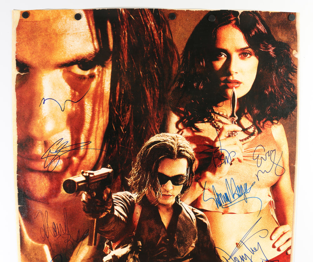 
                  
                    Once Upon a Time in Mexico 24.5x38 Poster Cast Signed by Johnny Depp, Antonio Banderas, Salma Hayek, Willem Dafoe, Mickey Rourke, Eva Mendes, Danny Trejo, Enrique Iglesias, Cheech Marin, Marco Leonardi, & Director: Robert Rodriguez
                  
                