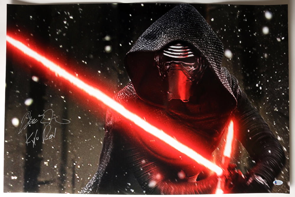 Adam Driver as Kylo Ren in Star Wars: The Force Awakens (Beckett Witnessed) Signed 30x20 Poster with Character Name