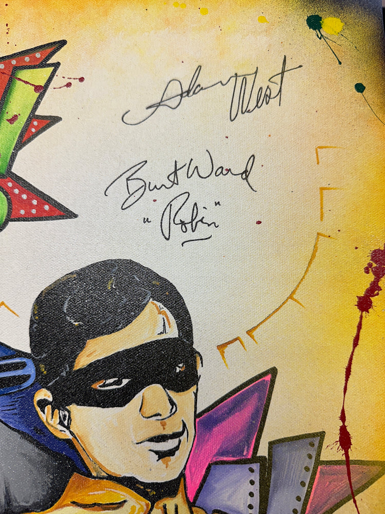 
                  
                    Batman & Robin 1966 16x20 Canvas Original Art by the Artist: Tony Nasa Gramegna Signed by Actors: Adam West & Burt Ward
                  
                