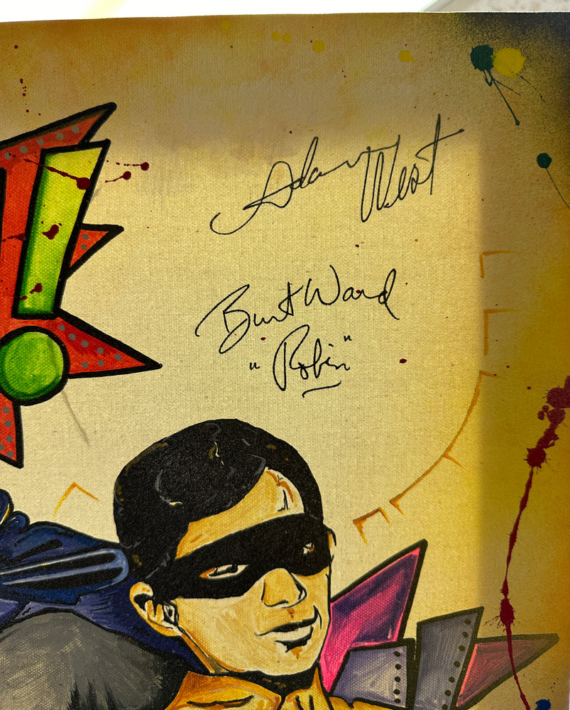 
                  
                    Batman & Robin 1966 16x20 Canvas Original Art by the Artist: Tony Nasa Gramegna Signed by Actors: Adam West & Burt Ward
                  
                