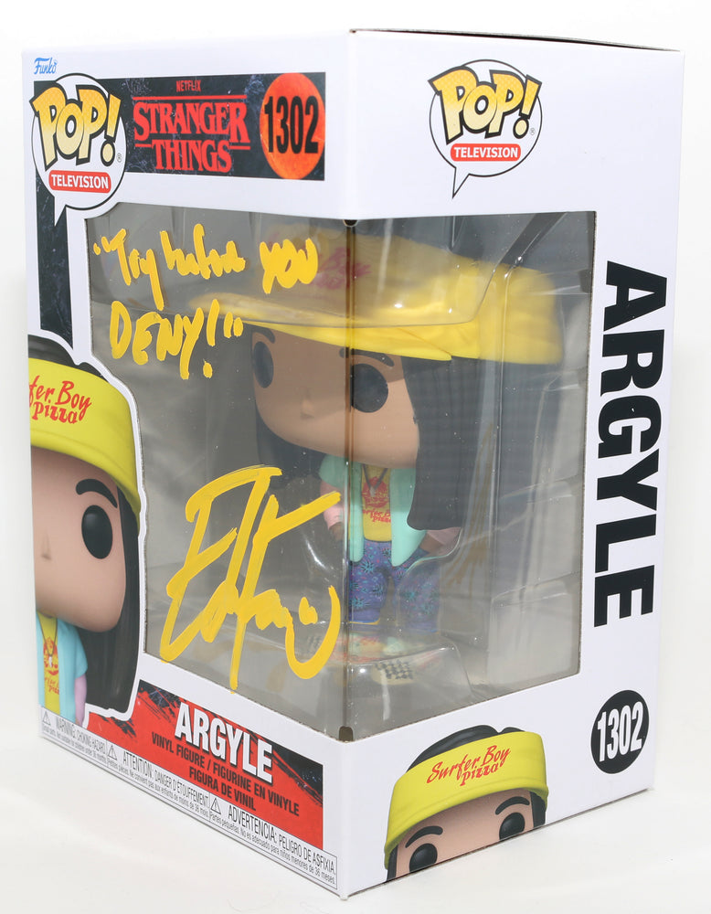 
                  
                    Eduardo Franco as Argyle in Stranger Things Signed Funko POP! #1302 with Quote
                  
                