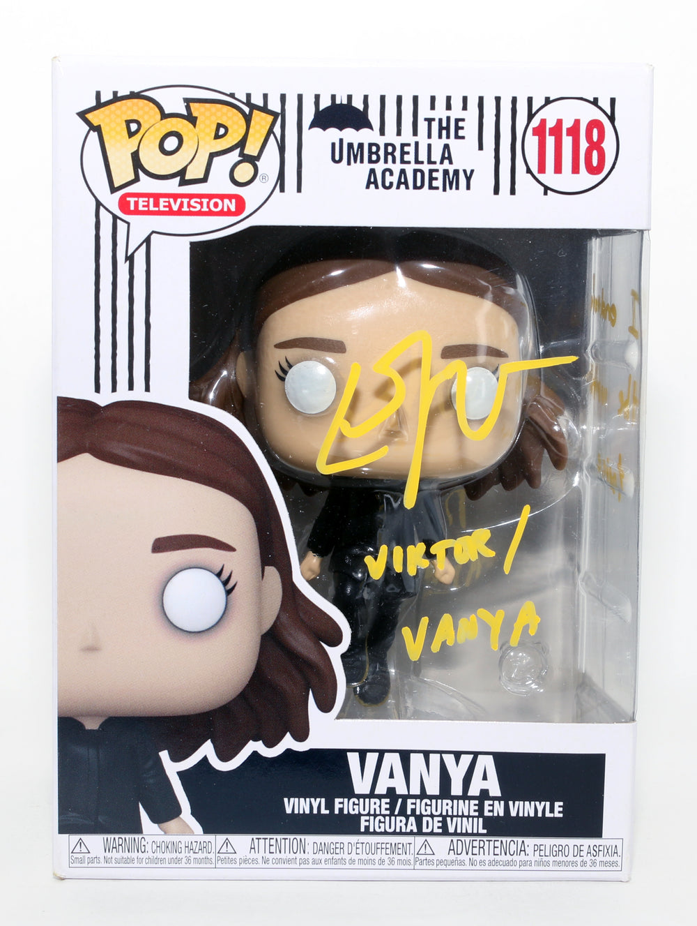 Elliot Page as Viktor / Vanya in The Umbrella Academy Signed Funko POP! #1118 with Character Names & Quote