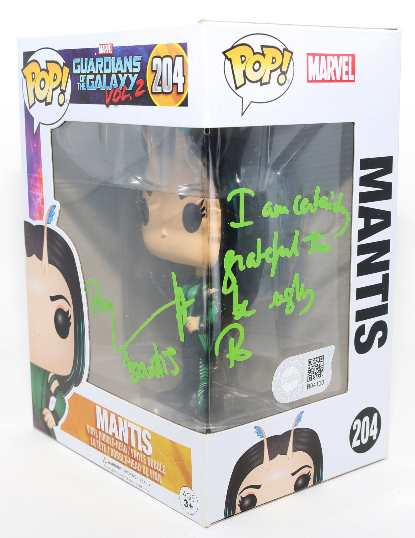 
                  
                    Pom Klementieff as Mantis in Guardians of the Galaxy Vol. 2 (SWAU) Signed Funko POP! #204 with Character Name & Quote
                  
                