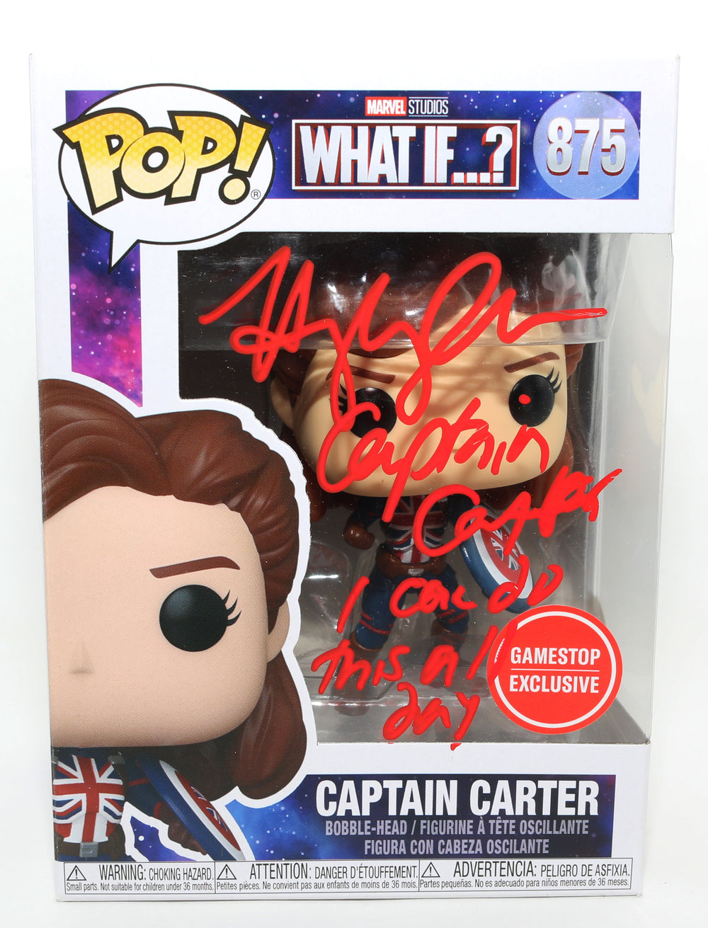 Hayley Atwell as Captain Carter in Marvel's What If...? GameStop Exclusive (JSA) Signed Funko POP! #875 with Character Name & Quote
