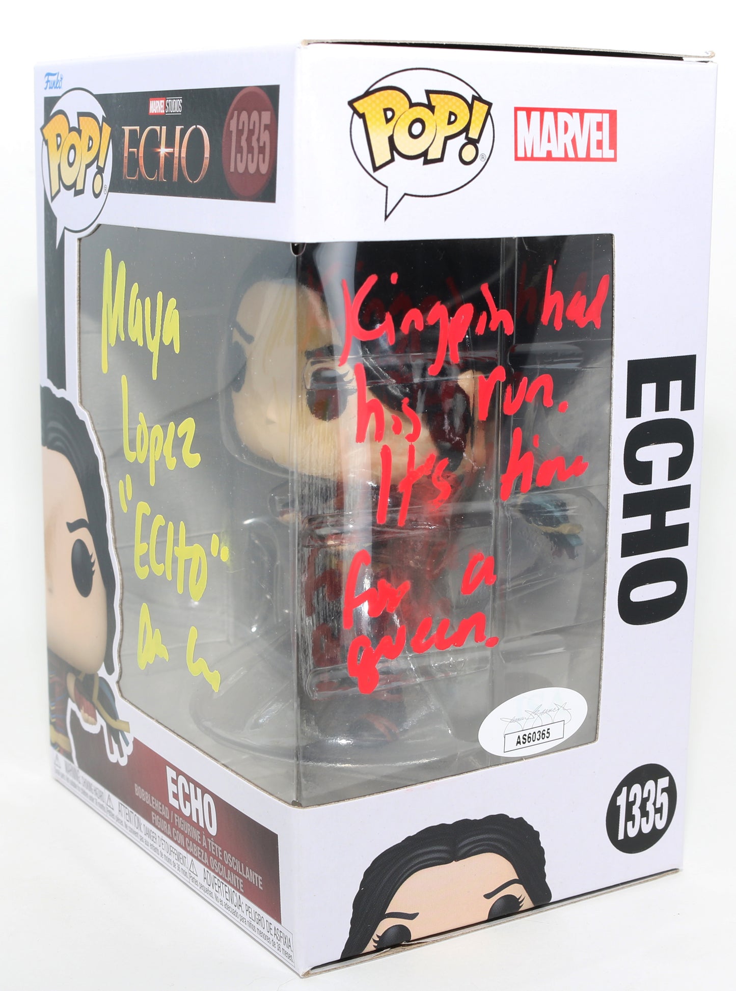 
                  
                    Alaqua Cox as Maya Lopez / Echo in Echo (JSA) Signed Funko POP! #1335 with Character Name & Quote
                  
                