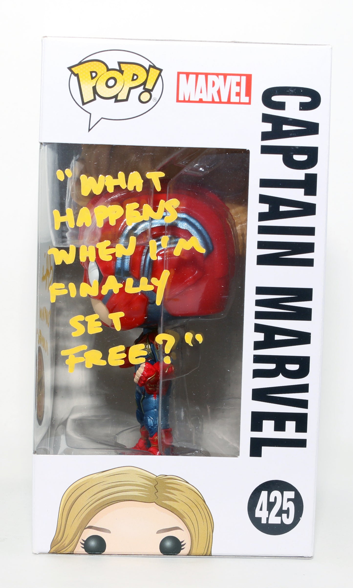 
                  
                    Brie Larson as Captain Marvel in Captain Marvel Chase Edition Signed Funko POP! #425 with Character Name & Quote
                  
                