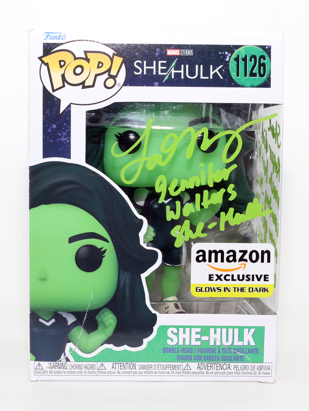 Tatiana Maslany as She-Hulk in She-Hulk: Attorney at Law GITD Amazon Exclusive Signed Funko POP! #1126 with Character Name & Quote