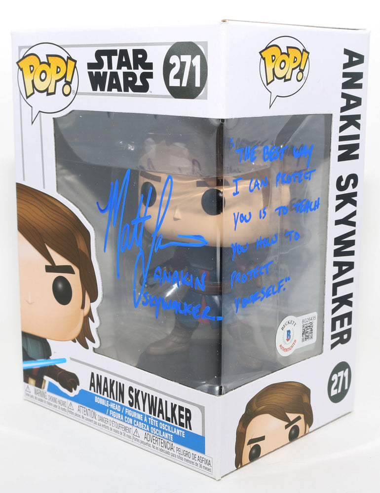 
                  
                    Matt Lanter as Anakin Skywalker in Star Wars: The Clone Wars (Beckett) Signed Funko POP! #271 with Character Name & Quote
                  
                