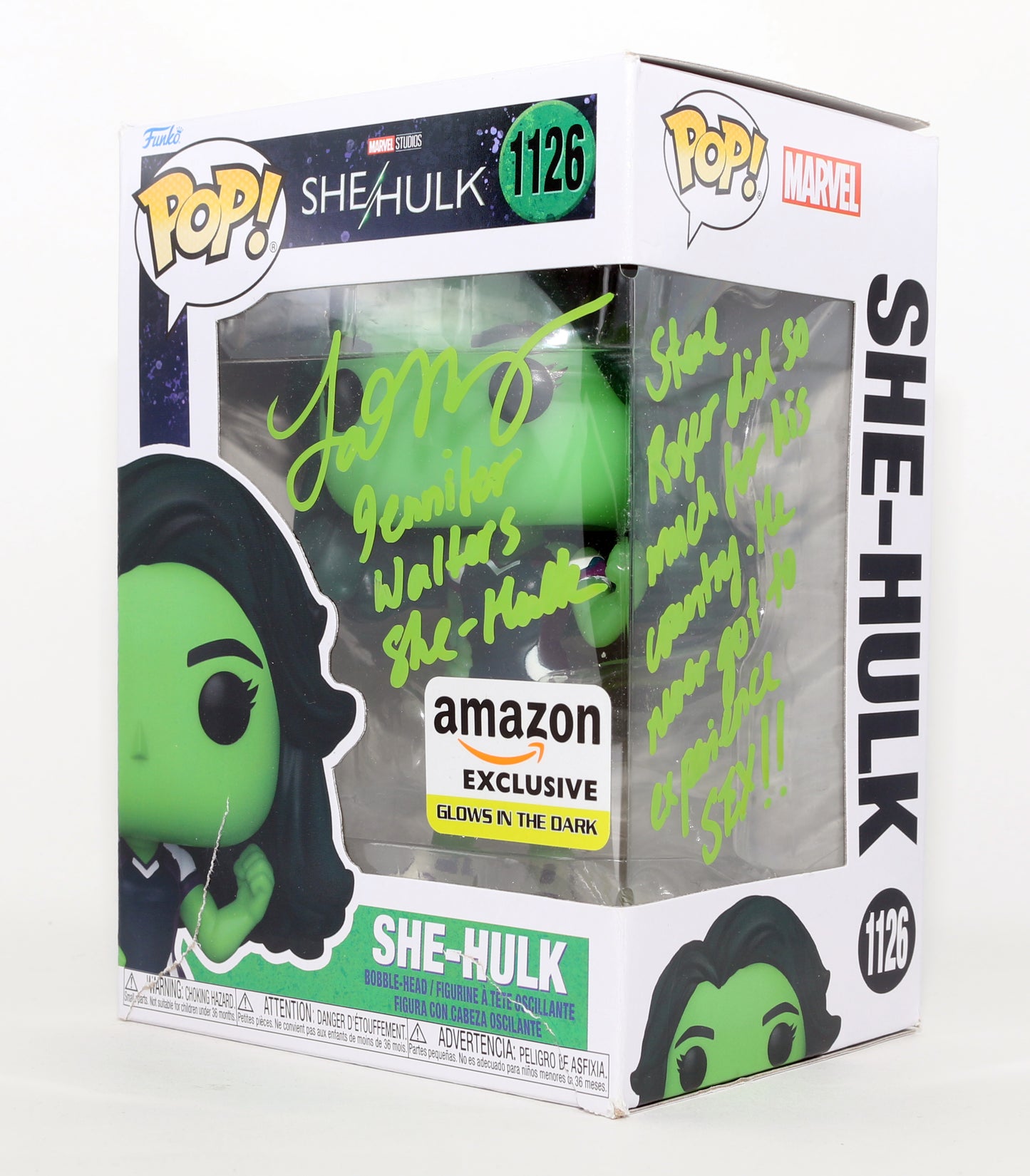 
                  
                    Tatiana Maslany as She-Hulk in She-Hulk: Attorney at Law GITD Amazon Exclusive Signed Funko POP! #1126 with Character Name & Quote
                  
                