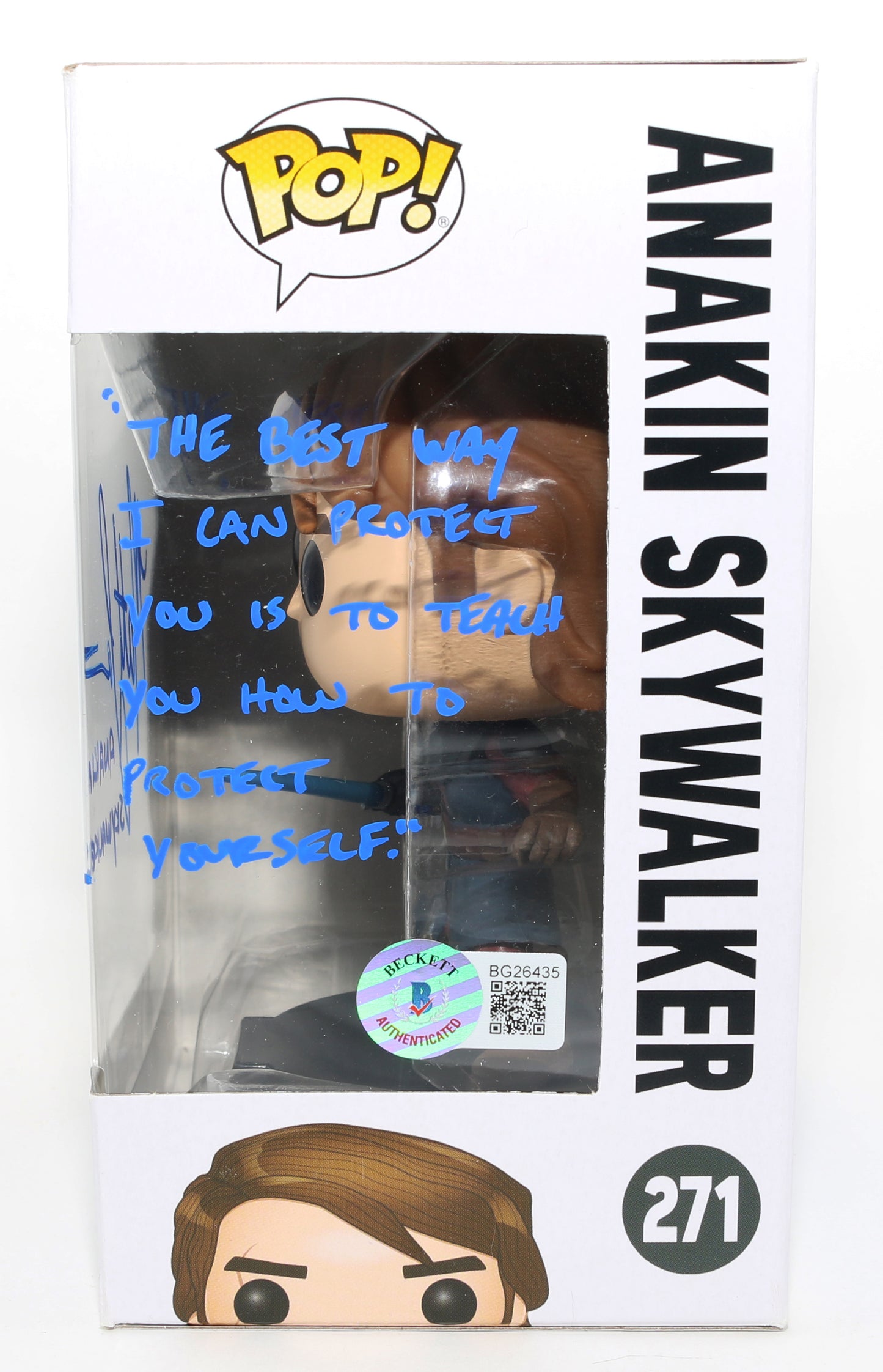 
                  
                    Matt Lanter as Anakin Skywalker in Star Wars: The Clone Wars (Beckett) Signed Funko POP! #271 with Character Name & Quote
                  
                