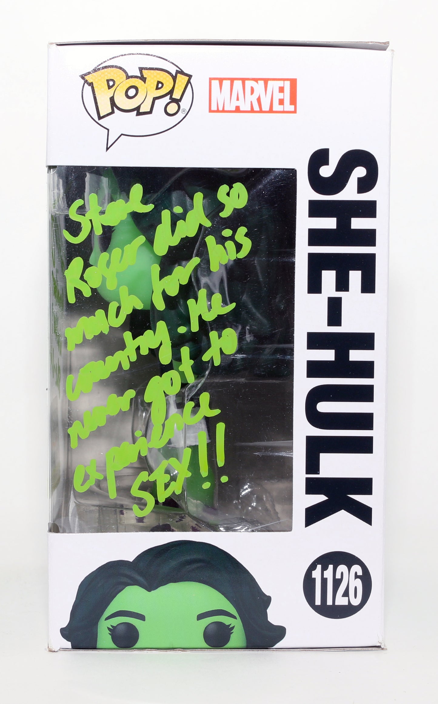 
                  
                    Tatiana Maslany as She-Hulk in She-Hulk: Attorney at Law GITD Amazon Exclusive Signed Funko POP! #1126 with Character Name & Quote
                  
                