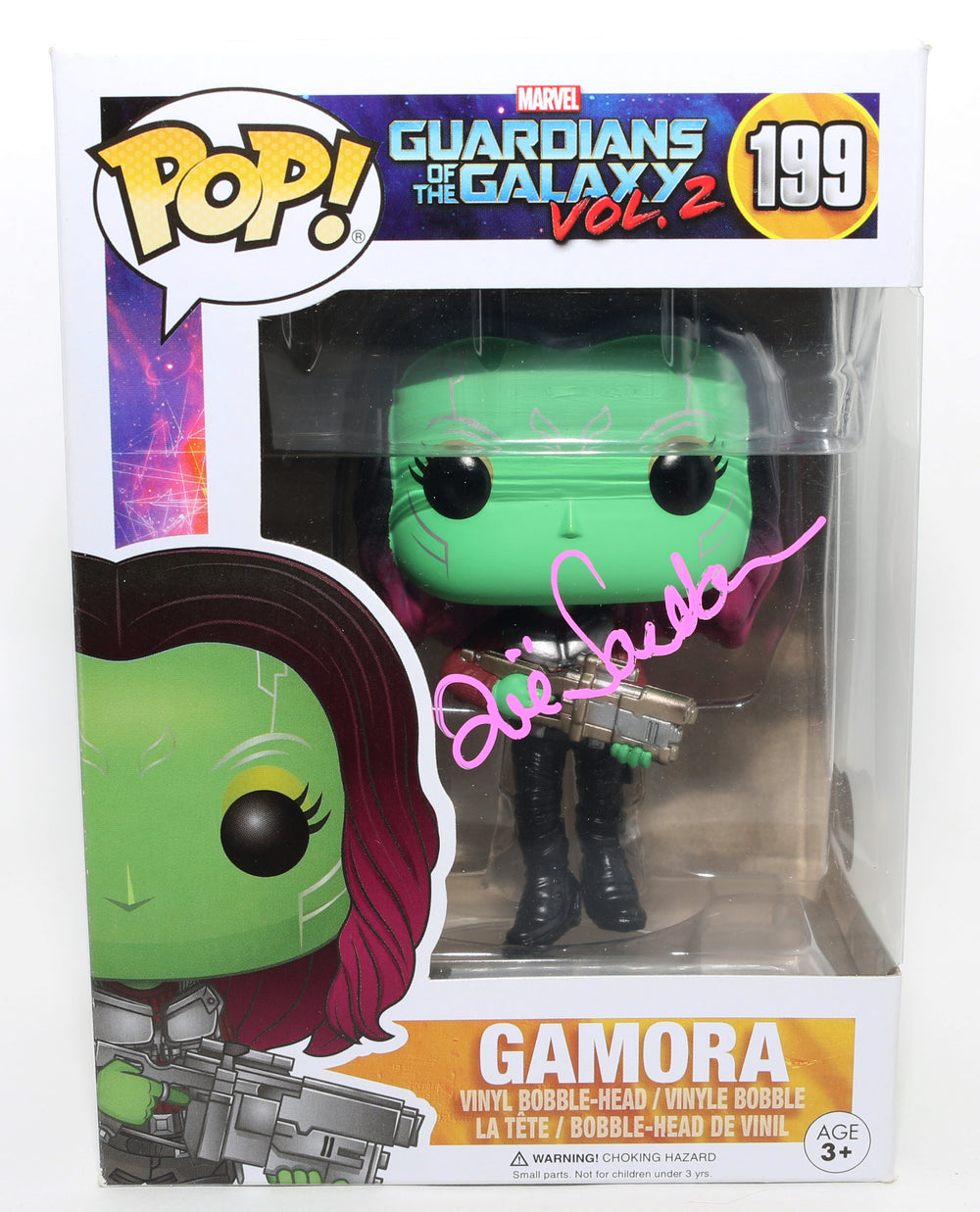 Zoe Saldana as Gamora in Guardians of the Galaxy Galaxy Vol. 2 (Beckett Witnessed) Signed Funko POP! #199