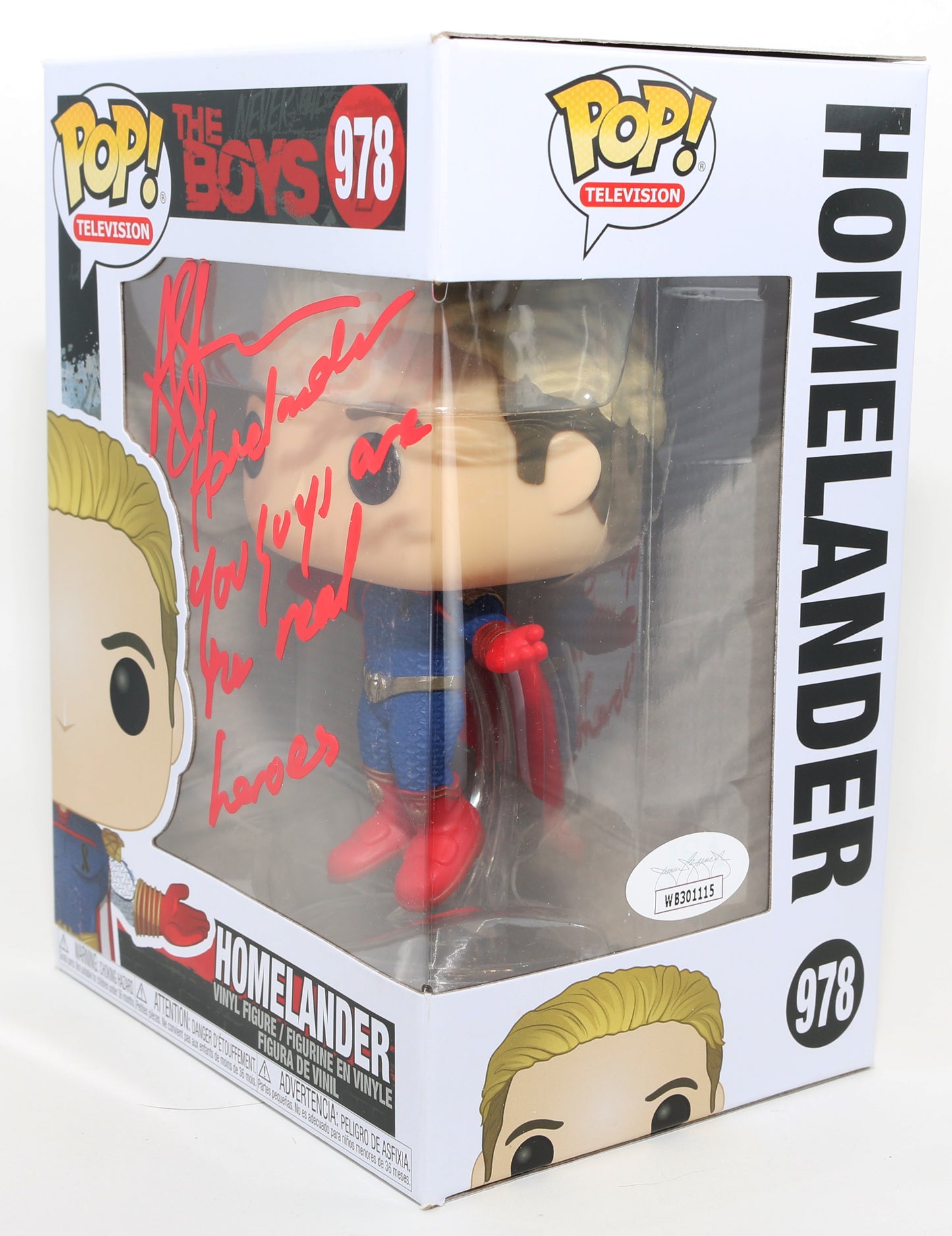 
                  
                    Antony Starr as Homelander in The Boys (JSA) Signed Funko POP! #978 with Character Name & Quote
                  
                