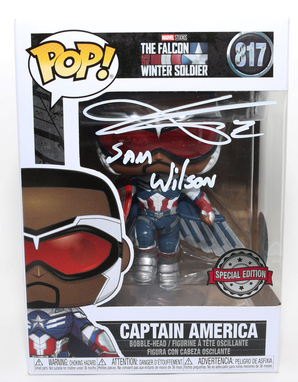 Anthony Mackie as Sam Wilson / Captain America in Falcon and the Winter Soldier Special Edition (Monopoly Authentic) Signed Funko POP! #817 with Character Name