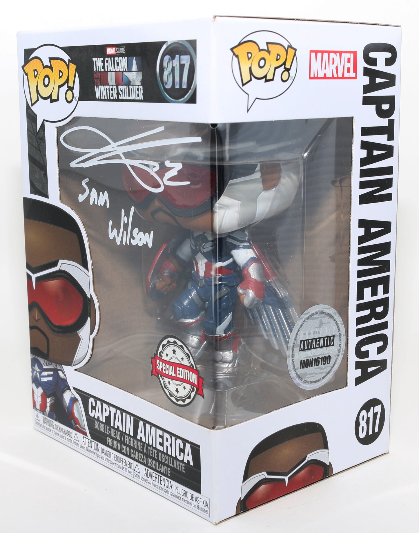 
                  
                    Anthony Mackie as Sam Wilson / Captain America in Falcon and the Winter Soldier Special Edition (Monopoly Authentic) Signed Funko POP! #817 with Character Name
                  
                