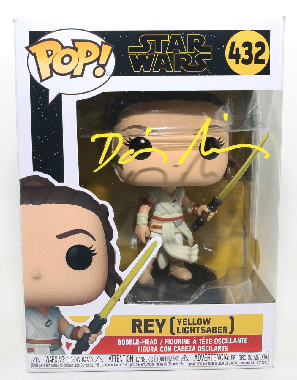 Daisy Ridley as Rey with Yellow Lightsaber in Star Wars: The Rise of Skywalker (Beckett Witnessed) Signed Funko POP! #432