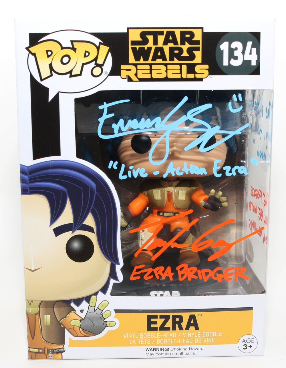 Eman Esfandi as Live Action & Taylor Gray as Animated Ezra Bridger in Star Wars: Ahsoka & Star Wars: Rebels (JSA) Signed Funko POP! #136 with Character Names & Quotes