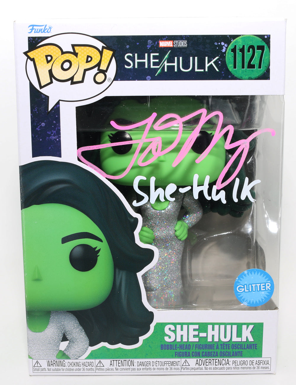 Tatiana Maslany as She-Hulk [Gala Dress] in She-Hulk Glitter Edition (SWAU) Signed Funko POP! #1127 with Character Name