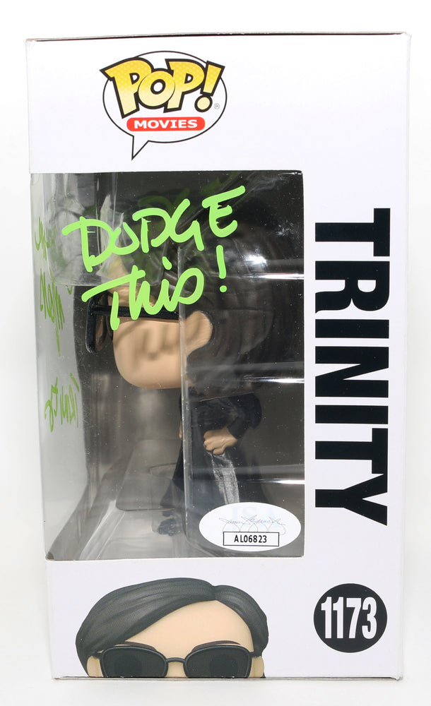 
                  
                    Carrie Anne Moss as Trinity in The Matrix (JSA) Signed Funko POP! #1073 with Character Name & Quote
                  
                