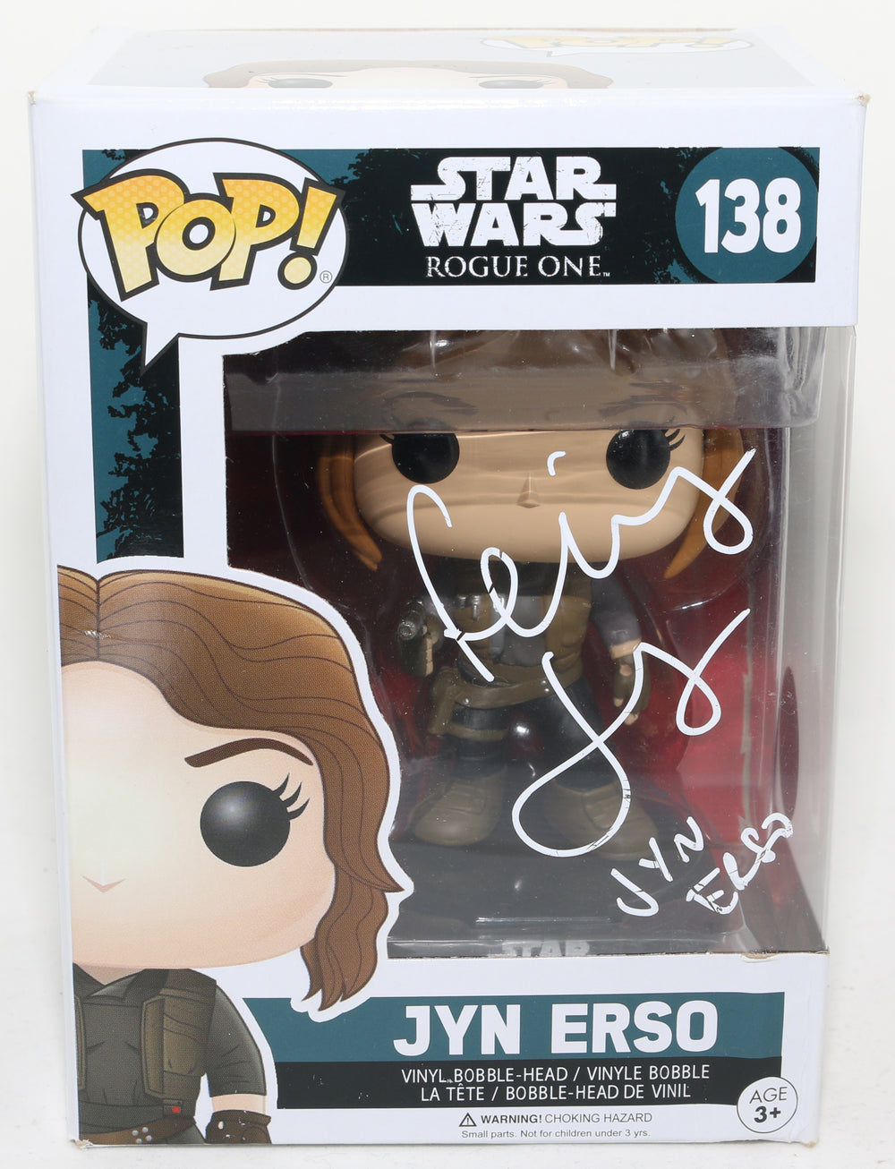 Felicity Jones as Jyn Erso in Rogue One: A Star Wars Story (SWAU) Signed Funko POP! #138 with Character Name