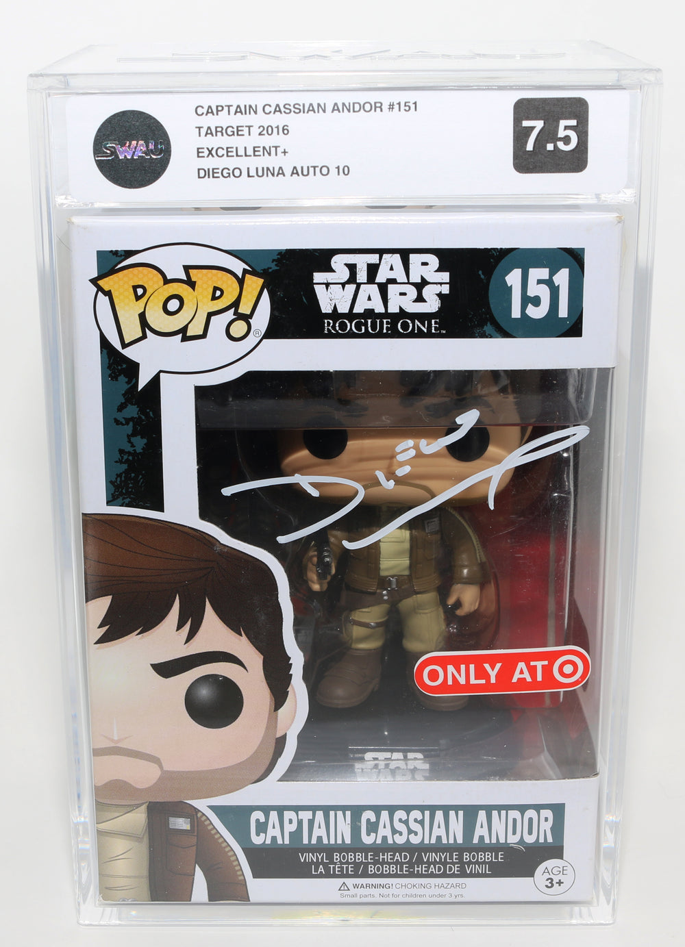 Diego Luna as Captain Cassian Andor in Rogue One: A Star Wars Story Target Exclusive (SWAU Encapsulated Grade 7.5 / Auto 10) Signed Funko POP! #151