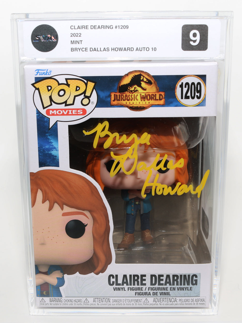 Bryce Dallas Howard as Claire Dearing in Jurassic World Dominion (SWAU Encapsulated Grade 9 / Auto 10) Signed Funko POP! #1209