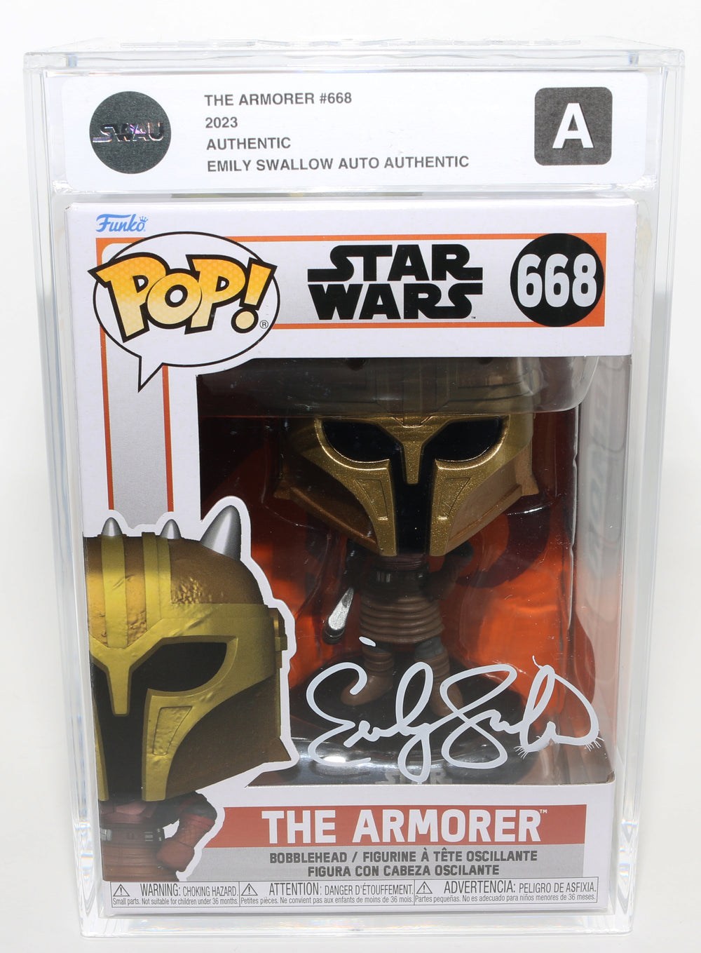 Emily Swallow as the Armorer in Star Wars: The Mandalorian (SWAU Encapsulated Grade A / Auto Authentic) Signed Funko POP! #668