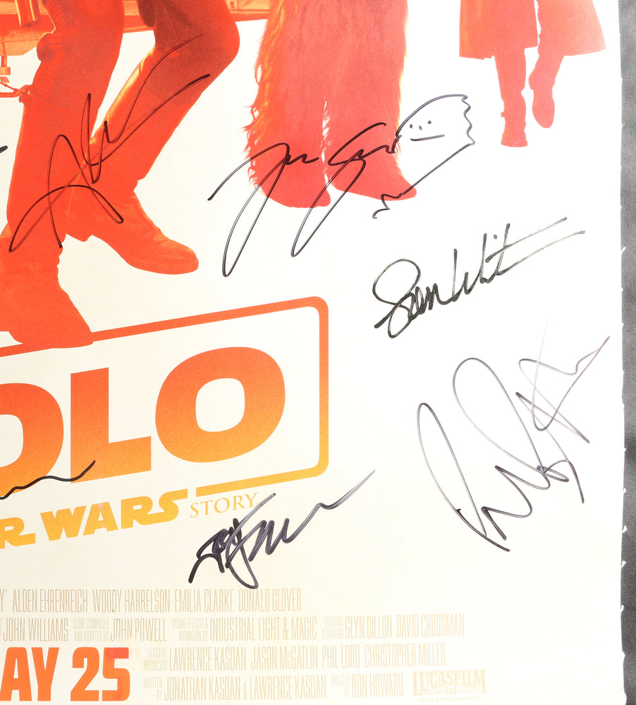 
                  
                    Solo: A Star Wars Story 27x40 Poster Cast Signed by Alden Ehrenreich, Woody Harrelson, Emilia Clarke, Donald Glover, Thandiwe Newton, Phoebe Waller-Bridge, Joonas Suotamo, Paul Bettany, Sam Witwer, Ron Howard, & Jon Favreau
                  
                
