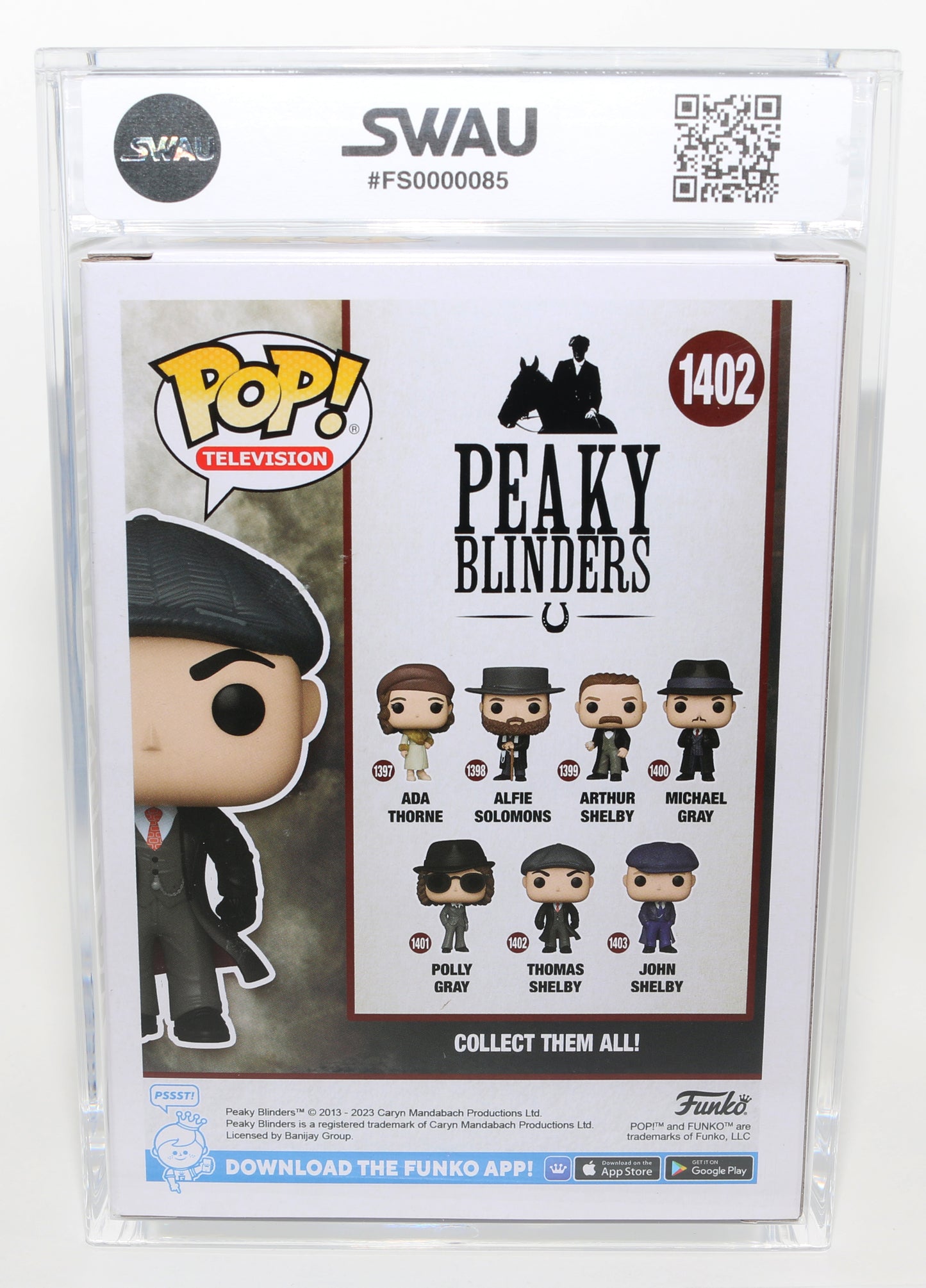 
                  
                    Cillian Murphy as Thomas Shelby in Peaky Blinders (SWAU Encapsulated Grade 8.5 / Auto 9.5) Signed Funko POP! #1402
                  
                