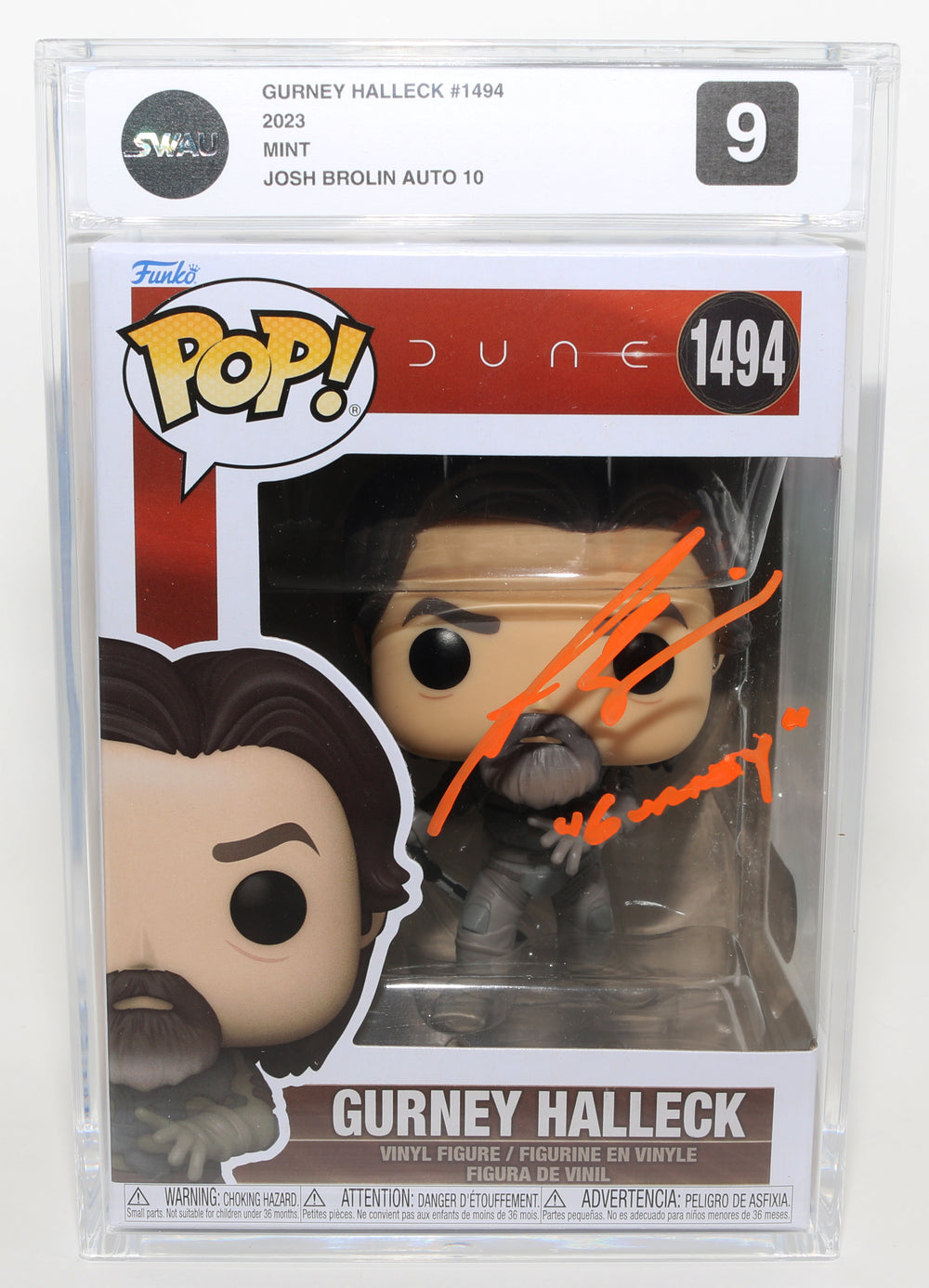 Josh Brolin as Gurney Halleck in Dune (SWAU Encapsulated Grade 9 / Auto 10) Signed Funko POP! #1494 with Character Name