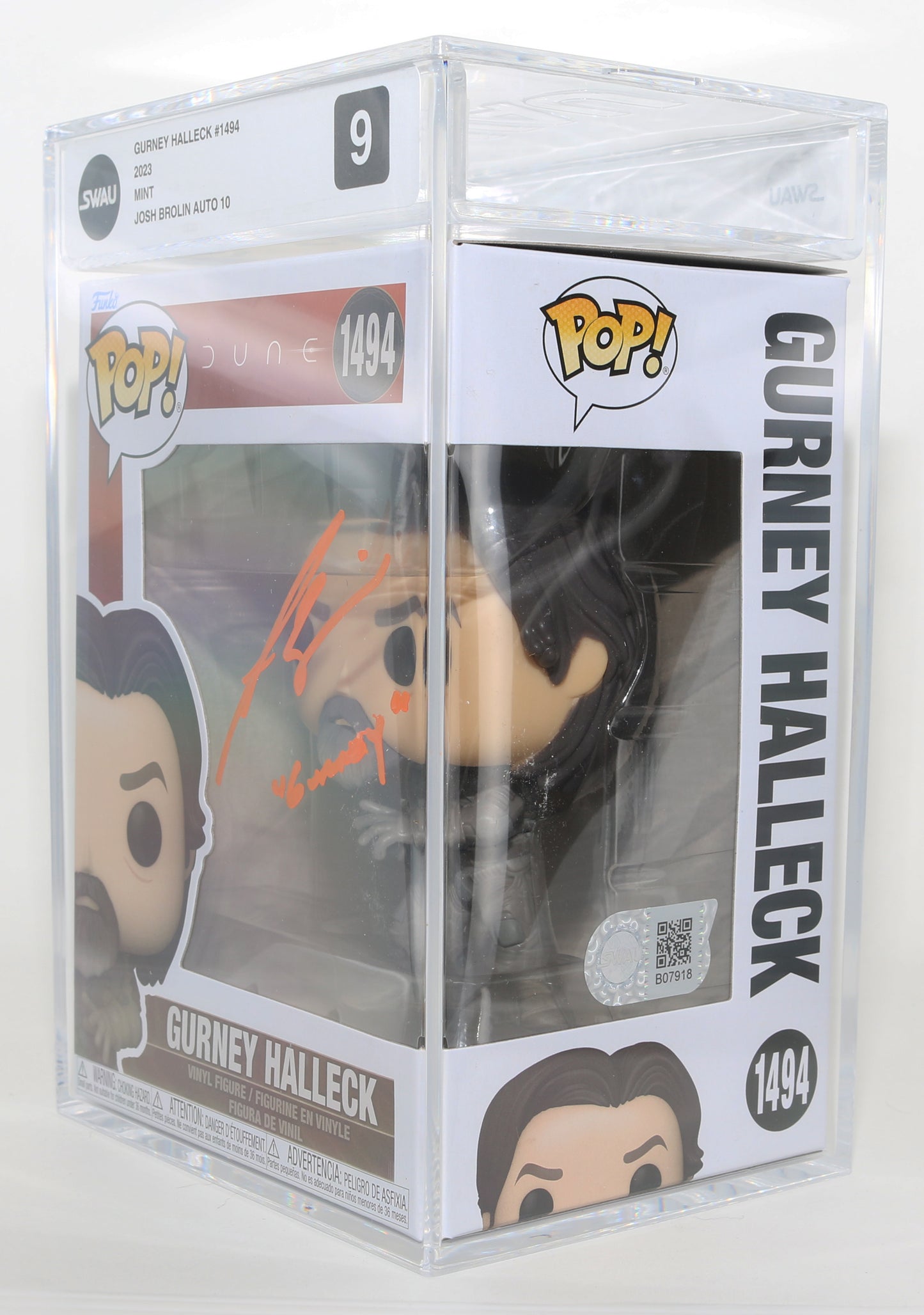
                  
                    Josh Brolin as Gurney Halleck in Dune (SWAU Encapsulated Grade 9 / Auto 10) Signed Funko POP! #1494 with Character Name
                  
                