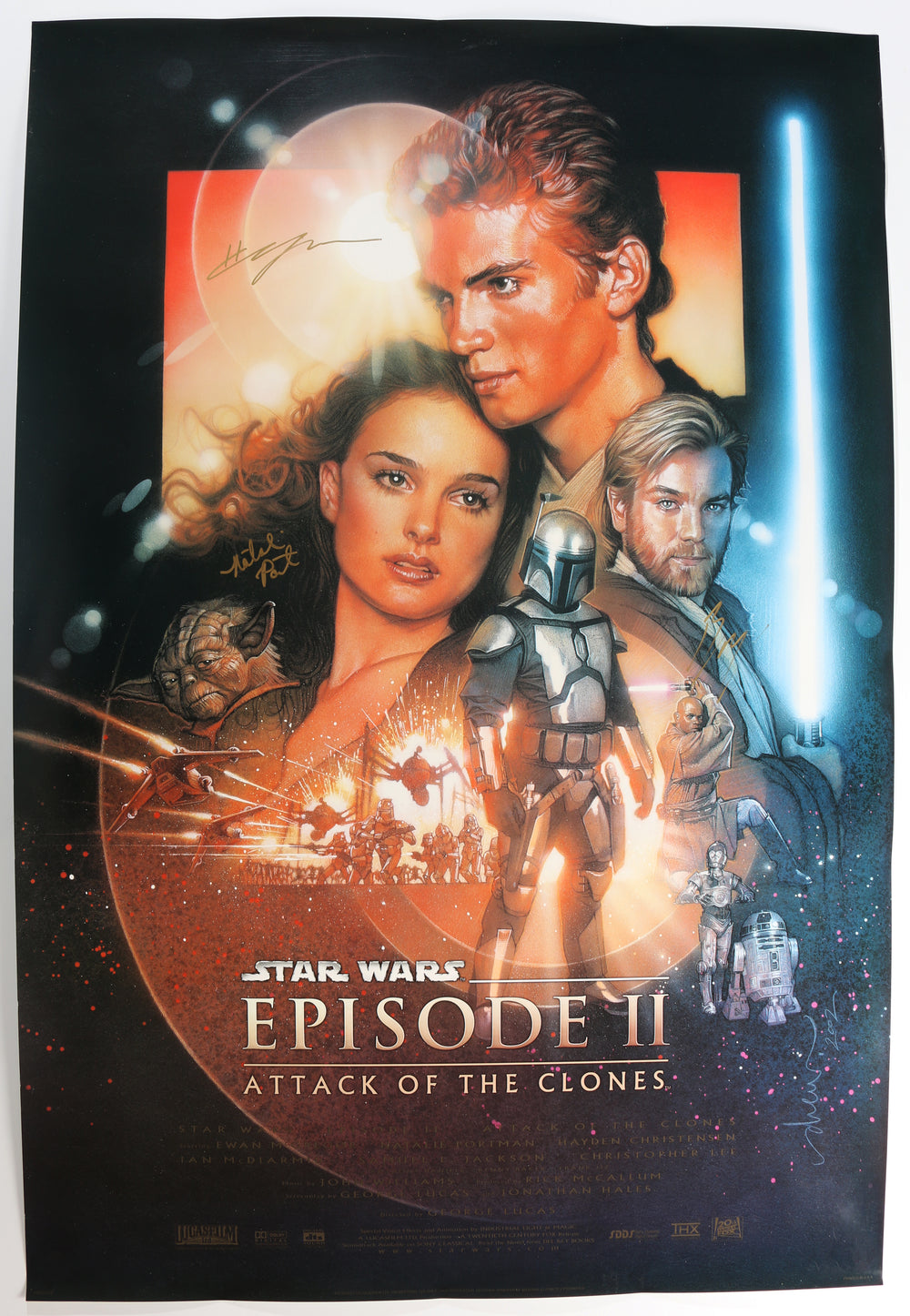 Ewan McGregor as Obi-Wan Kenobi, Natalie Portman as Padme Amidala, & Hayden Christensen as Anakin Skywalker in Star Wars Episode II: Attack of the Clones (SWAU) Signed 27x40 Poster