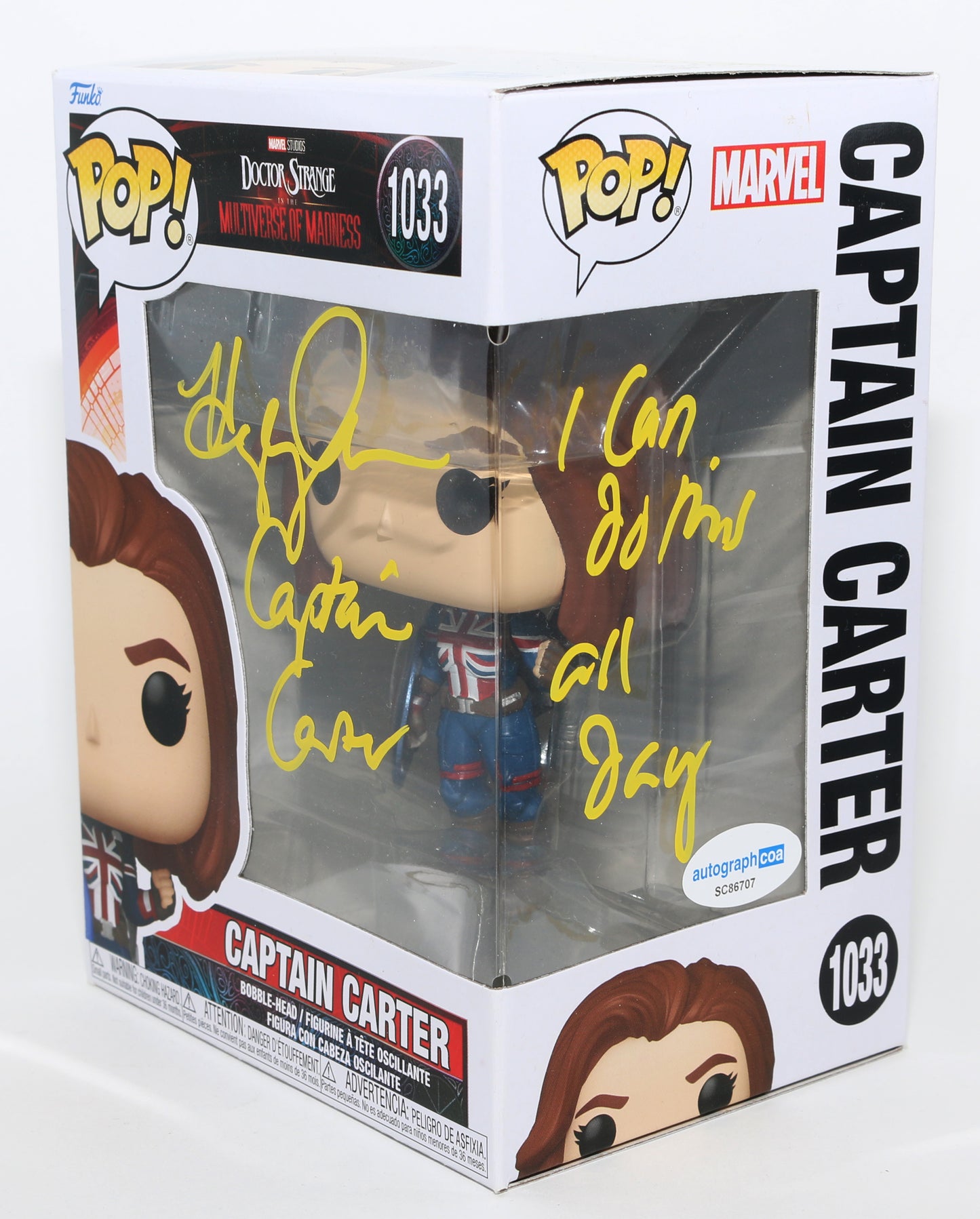 
                  
                    Hayley Atwell as Captain Carter in Doctor Strange in the Multiverse of Madness (ACOA) Signed Funko POP! #1033 with Character Name & Quote
                  
                