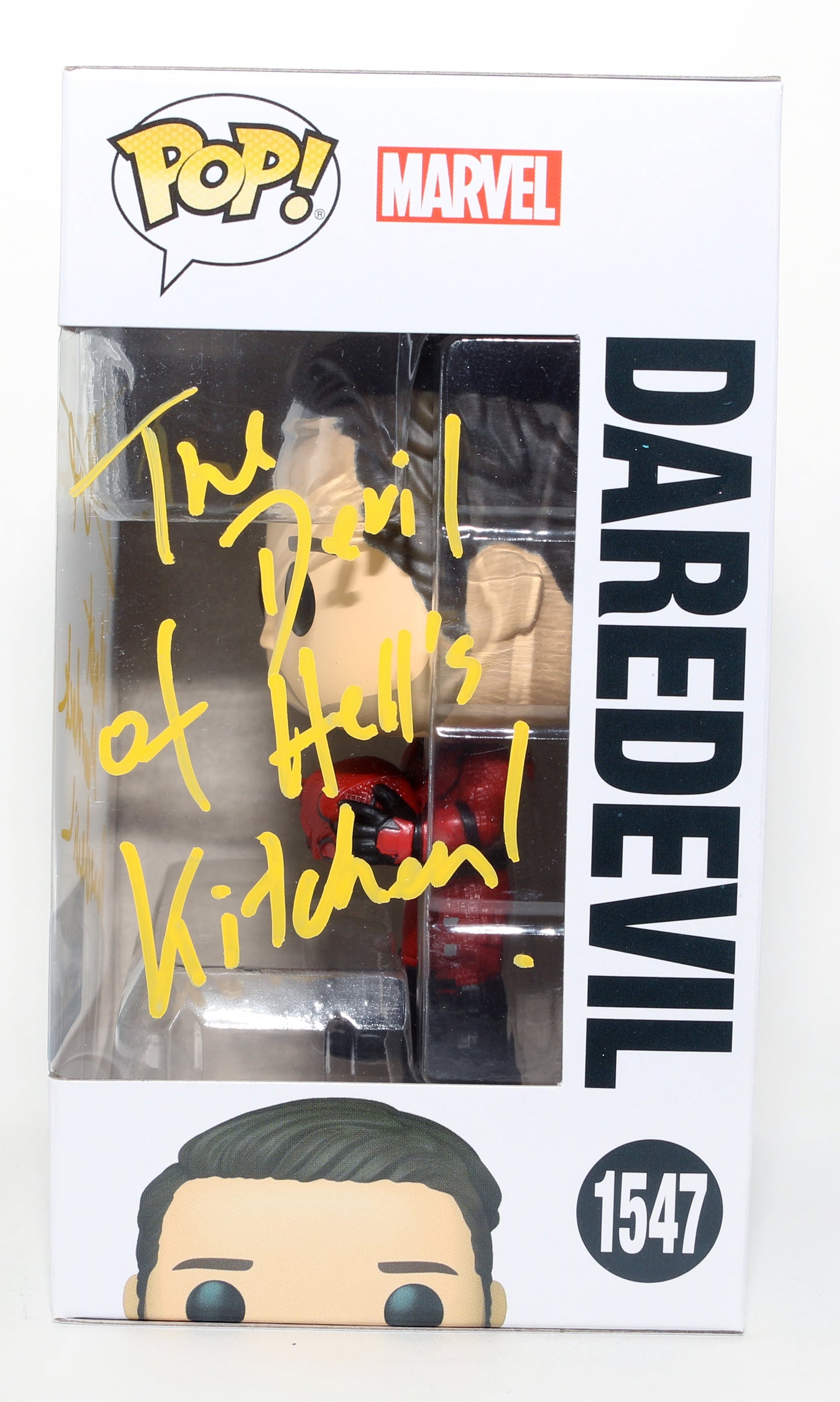 
                  
                    Charlie Cox as Daredevil in Daredevil: Born Again Special Edition Signed Funko POP! #1547 with Character Names & Quote
                  
                