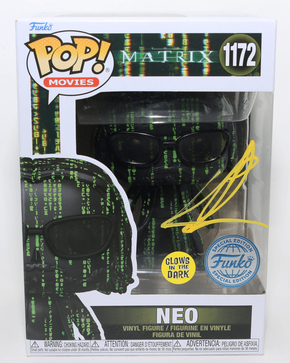 Keanu Reeves as Neo in The Matrix GITD Funko Special Edition (ACOA) Signed Funko POP! #1172