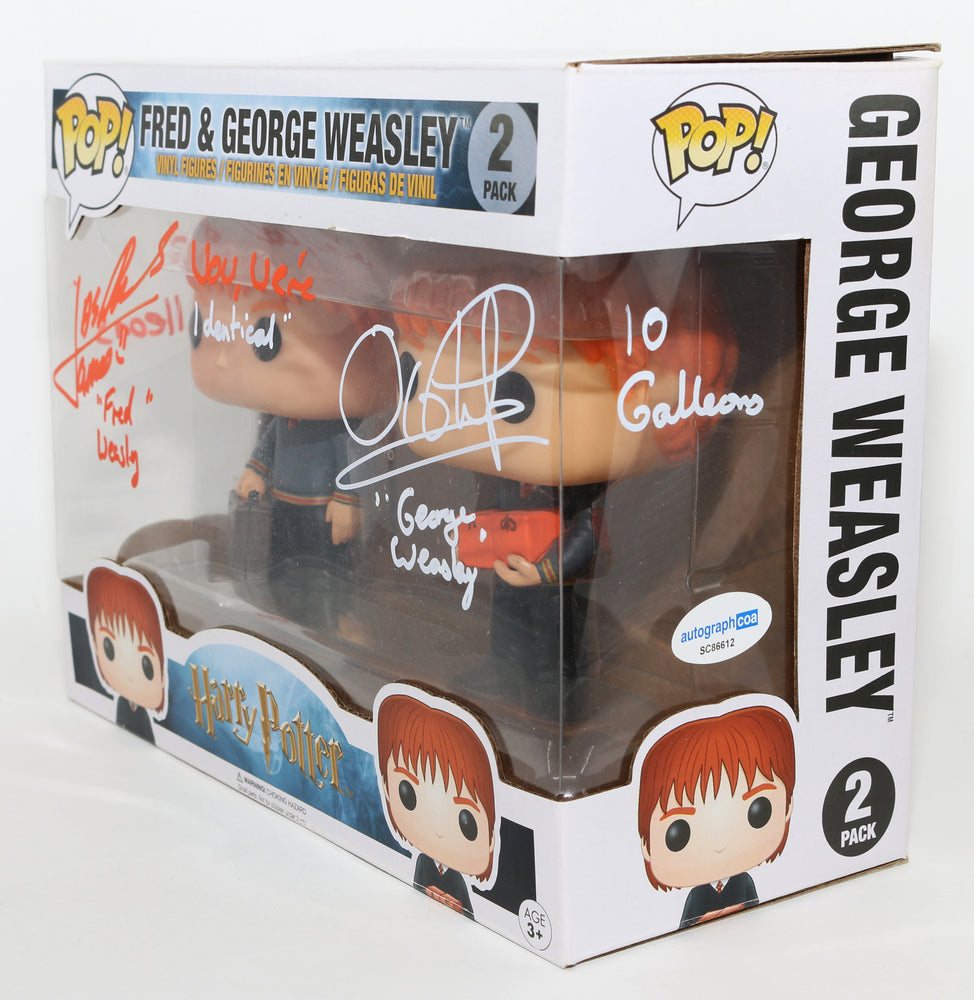
                  
                    James Phelps as Fred Weasley & Oliver Phelps as George Weasley in Harry Potter (ACOA) Signed Funko POP! 2 Pack with Character Names & Quotes
                  
                