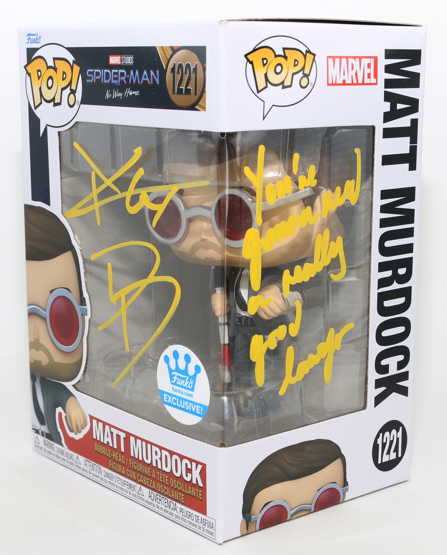 
                  
                    Charlie Cox as Matt Murdock in Spider-Man: No Way Home Funko Store Exclusive Signed Funko POP! #1221 with Character Name & Quote
                  
                