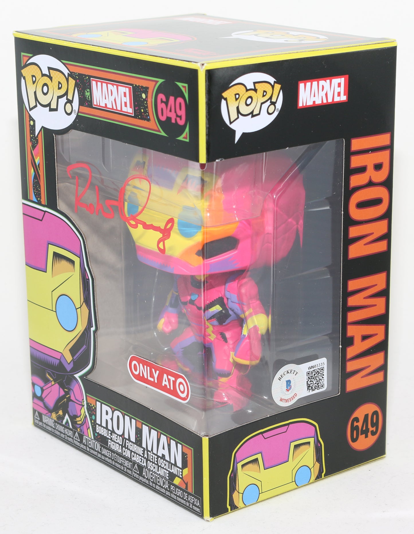 
                  
                    Robert Downey Jr. as Iron Man Marvel Black Light (Beckett Witnessed) Signed Funko POP! #649
                  
                