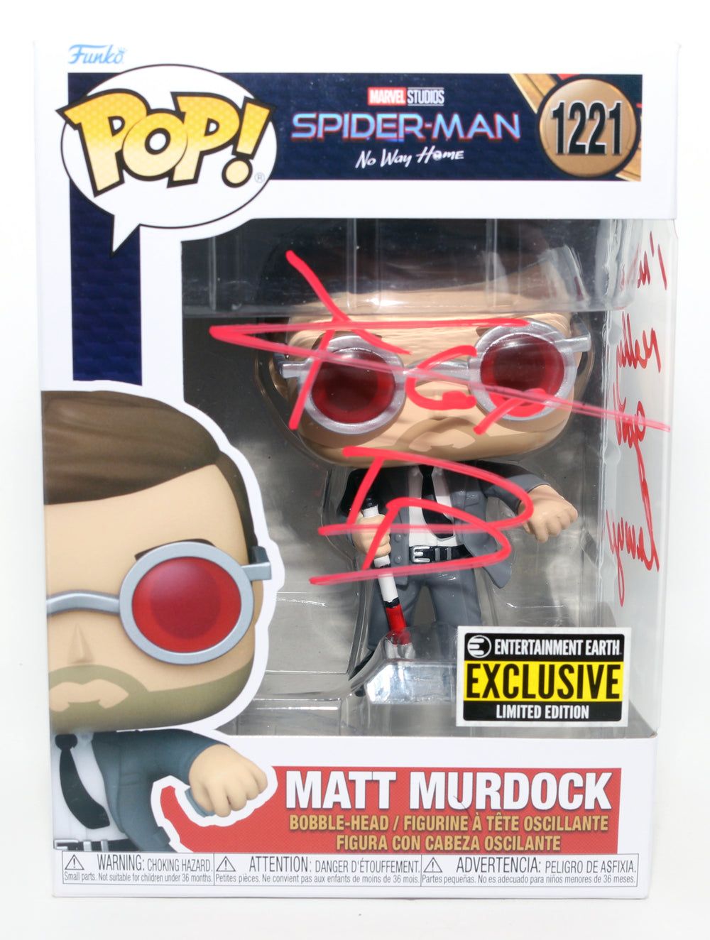 Charlie Cox as Matt Murdock / Daredevil in Spider-Man: No Way Home Limited Edition Entertainment Earth Exclusive (JSA) Signed Funko POP! #1221 with Character Initials & Quote