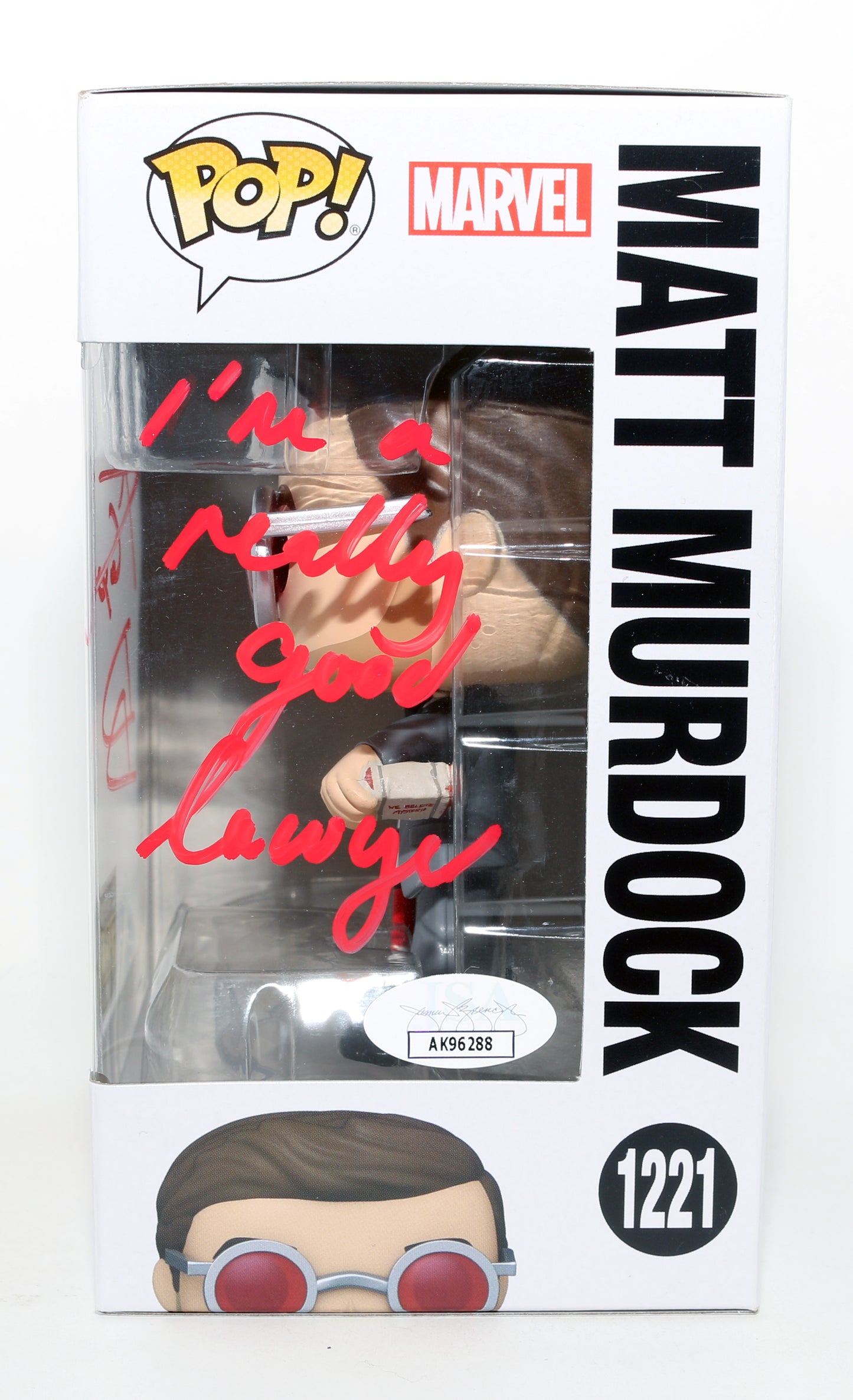 
                  
                    Charlie Cox as Matt Murdock / Daredevil in Spider-Man: No Way Home Limited Edition Entertainment Earth Exclusive (JSA) Signed Funko POP! #1221 with Character Initials & Quote
                  
                