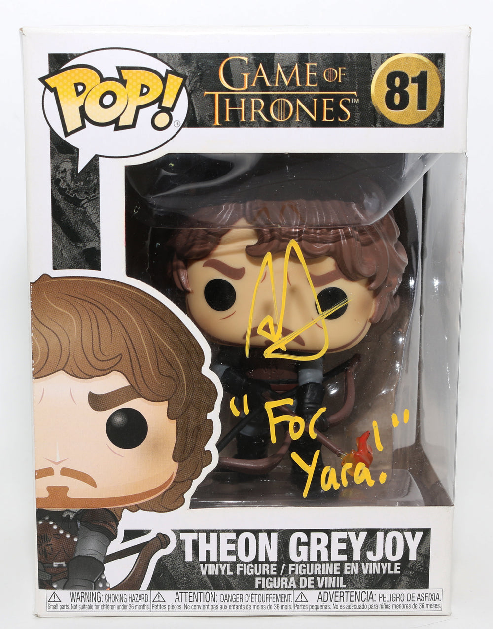 Alfie Allen as Theon Greyjoy in Game of Thrones Signed Funko POP! #81 with Quote