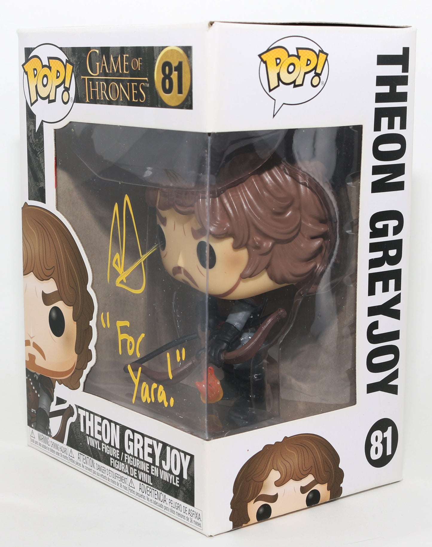 
                  
                    Alfie Allen as Theon Greyjoy in Game of Thrones Signed Funko POP! #81 with Quote
                  
                