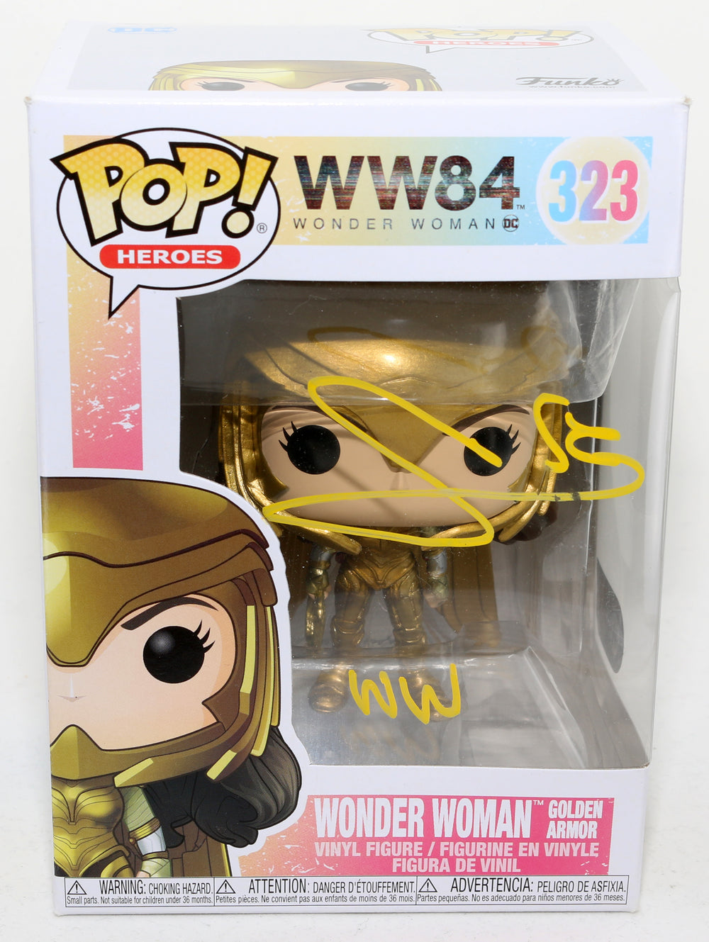 Gal Gadot as Wonder Woman Golden Armor in WW 1984 (SWAU) Signed Funko POP! #323 with Character Name Initials