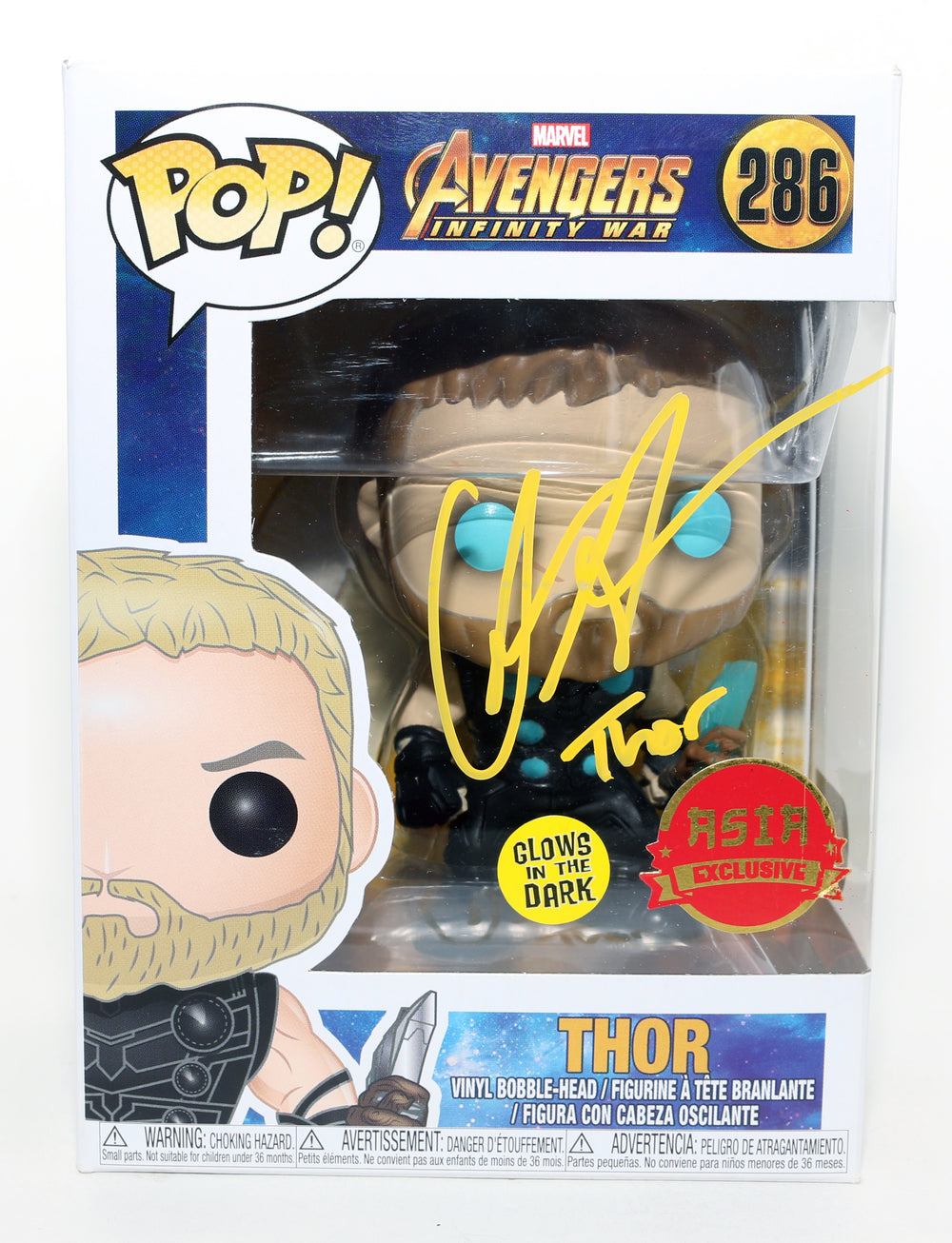 Chris Hemsworth as Thor in Avengers: Infinity War GITD Asia Exclusive (SWAU) Signed Funko POP! #286 with Character Name