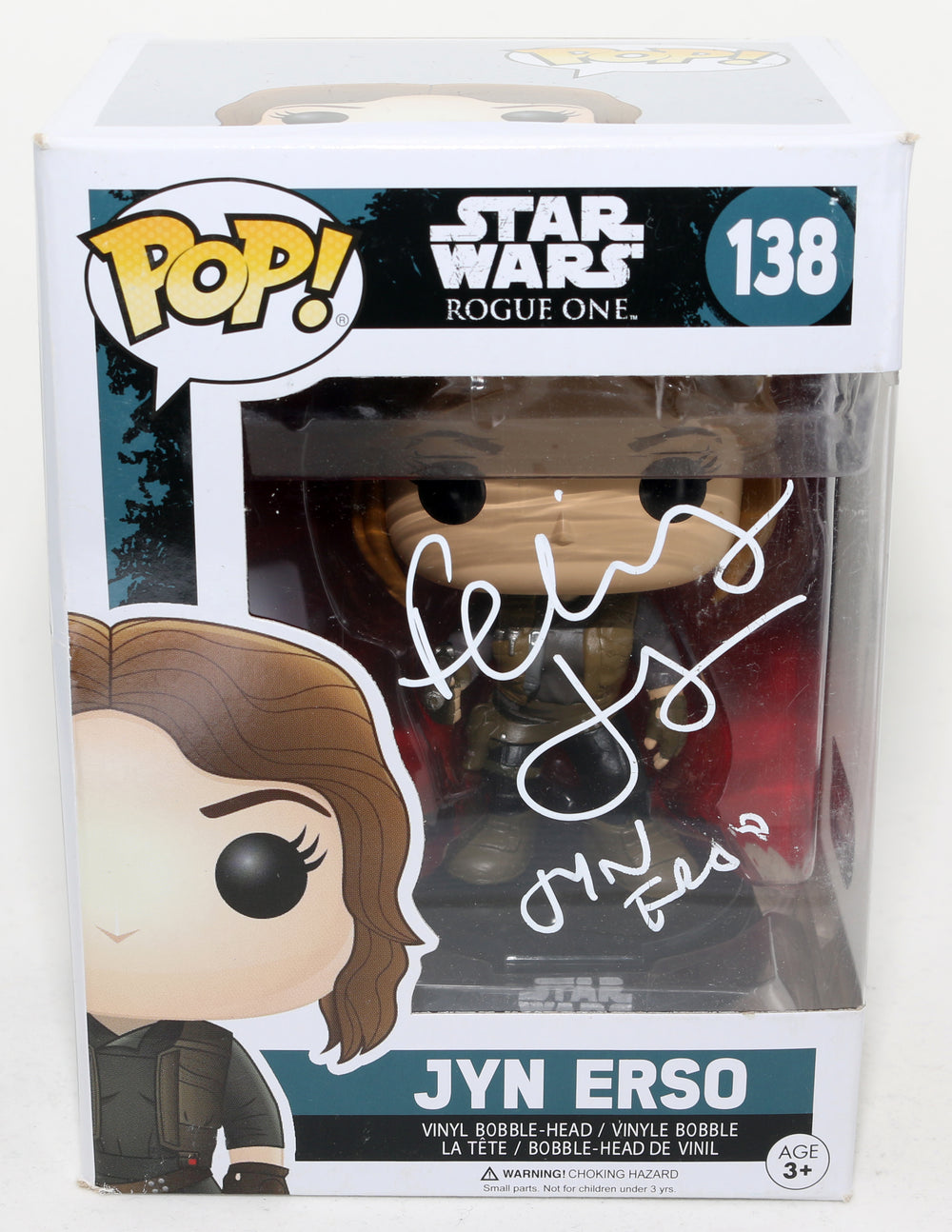 Felicity Jones as Jyn Erso in Rogue One: A Star Wars Story (SWAU) Signed Funko POP! #138 with Character Name