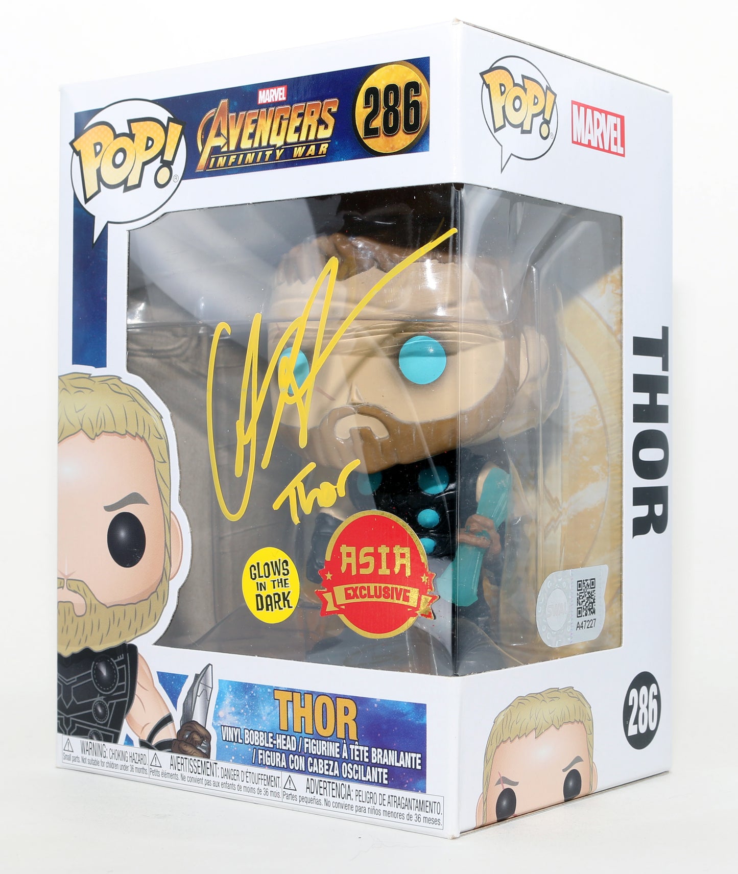 
                  
                    Chris Hemsworth as Thor in Avengers: Infinity War GITD Asia Exclusive (SWAU) Signed Funko POP! #286 with Character Name
                  
                